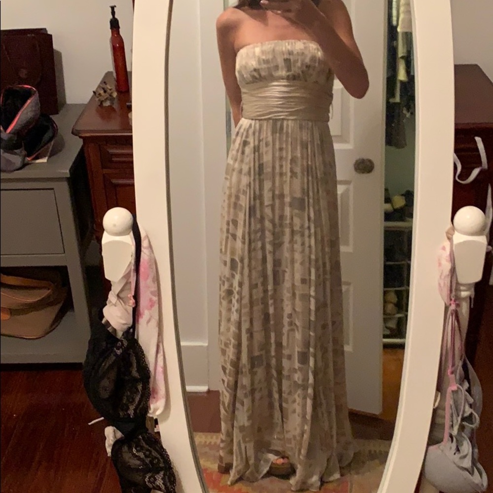 BCBG Silver gown with suede accents. Size 2
